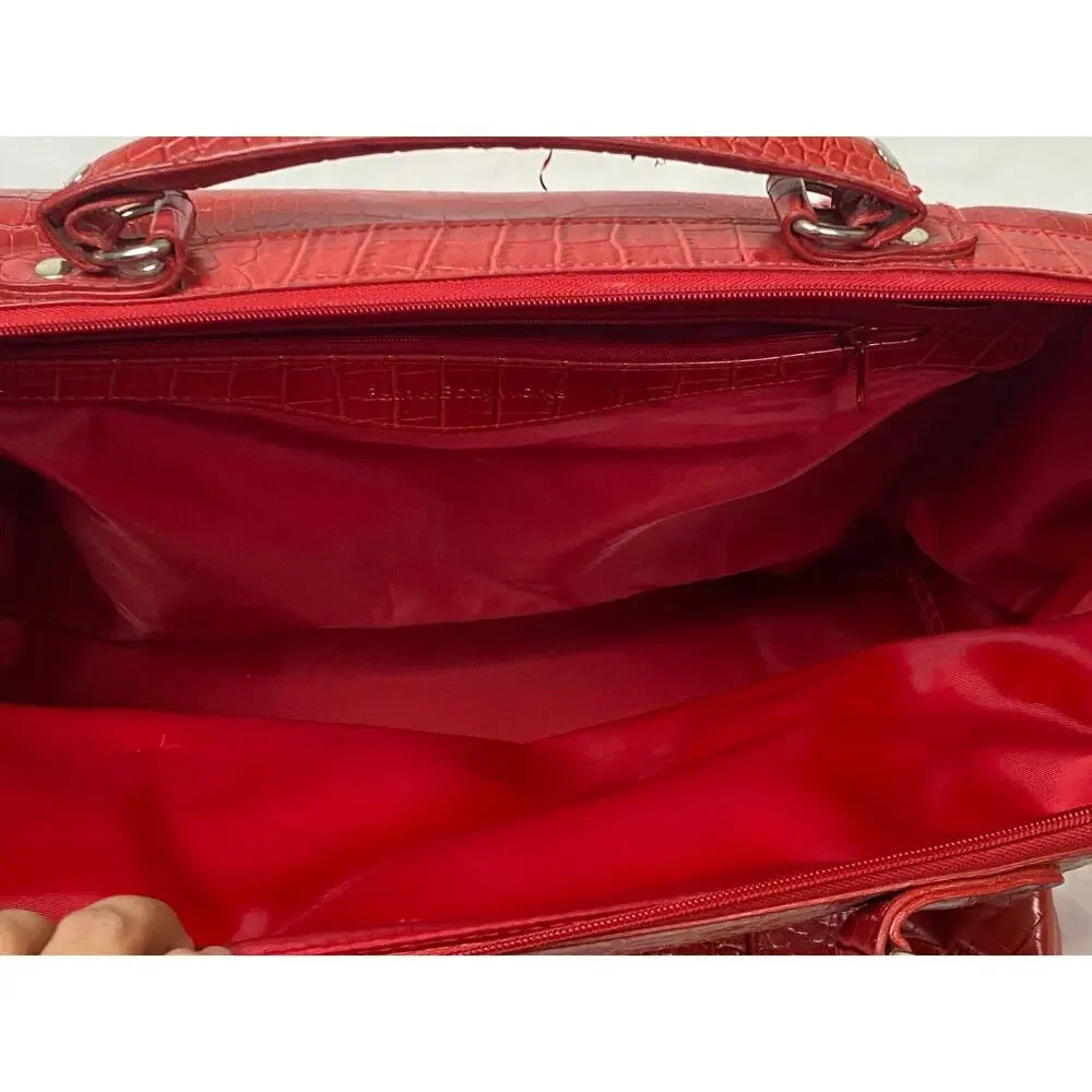 Vintage Bath And Body Works Duffle Bag Overnight Tote Red Faux Leather Alligator